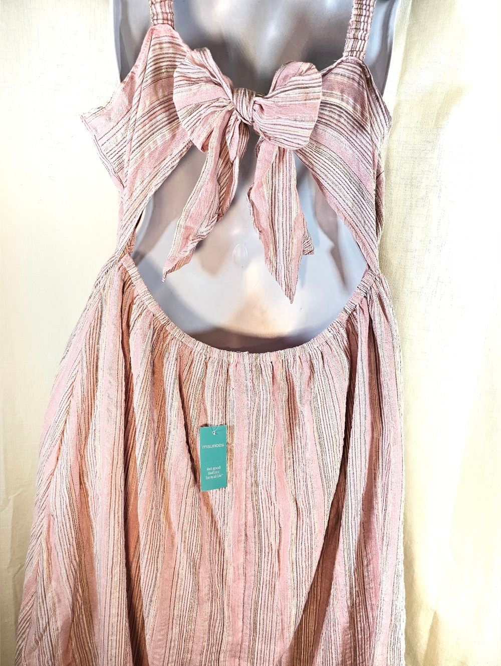 Nwt 2/$20 Maurices XL Blush Pink Striped Open Tie Back Midi Dress - Picture 6 of 8